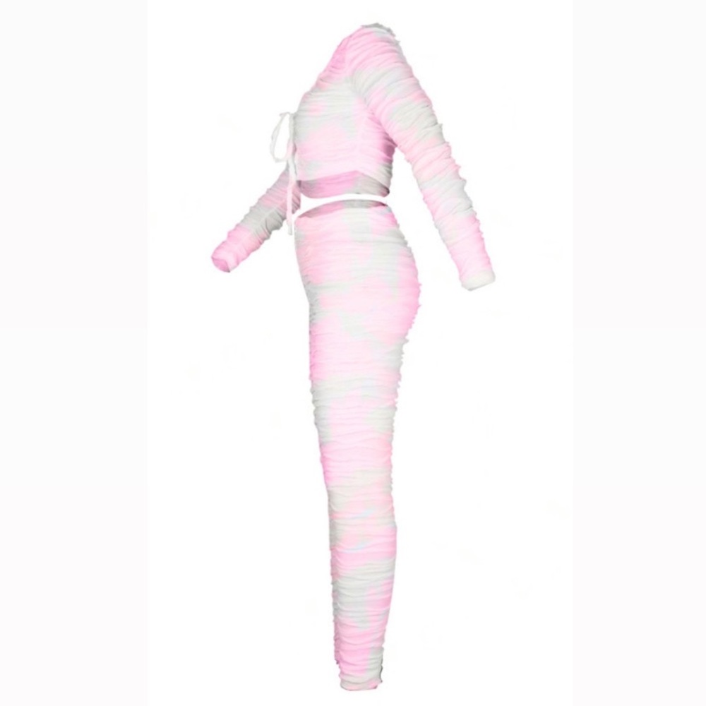 Pink and White Tye Dye Ruched Pants Suit ๐ - Picture 5 of 5